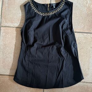 Ann Taylor Black Sleeveless Top with Gold and Silver Embellishments at neck sz M